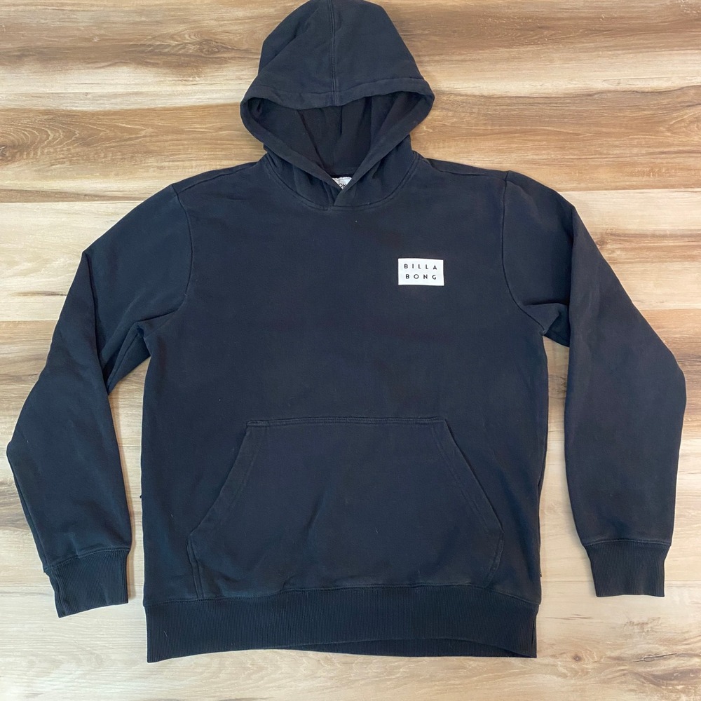 Billabong Hoodie Mens M Medium Black Pullover Logo Front‎ & Back Sweatshirt